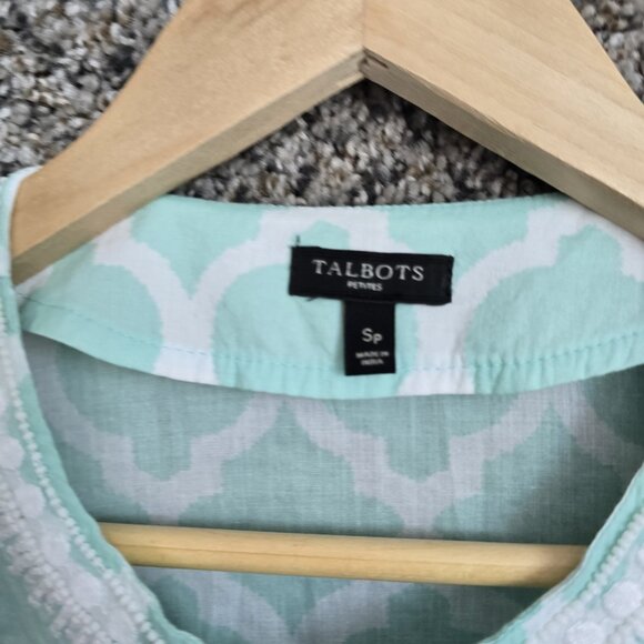 Talbots Top Womens SP Petite Small Teal Embroidered‎ Beaded V Neck Blouse Ladies - Picture 6 of 7
